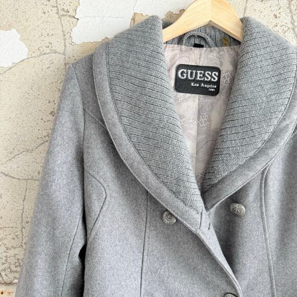 Guess Coat Wool Blend Shawl Collar Peacoat Double Breasted Womens S Preppy Y2K - Picture 4 of 13